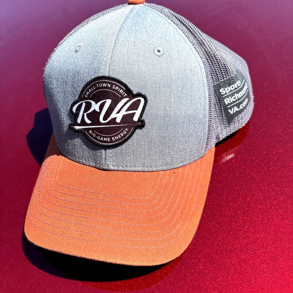 RVA Small Town Spirit Big Game Energy Gray and Orange Trucker Cap Richardson 112